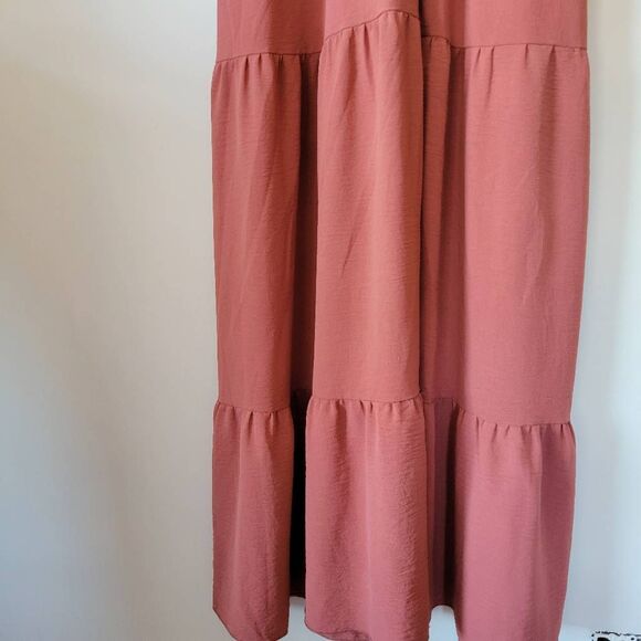 Simplee Dusty Rose Flutter Sleeve Tiered Maxi Dress Women’s Size S - Picture 3 of 8